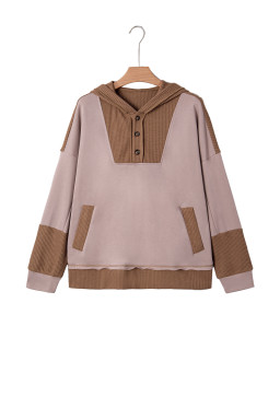 Goat Waffle Patchwork Exposed Seam Oversized Hoodie