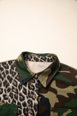 Brown Leopard Camouflage Patchwork Oversized Shacket