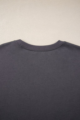 Dark Grey Preppy Striped Sleeve Loose Sweatshirt