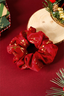 Fiery Red Christmas Print Velvet Hair Scrunchie