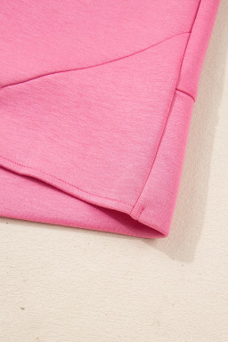 Pink Solid Color Zip Up Hoodie Drawstring Loose Pants Set