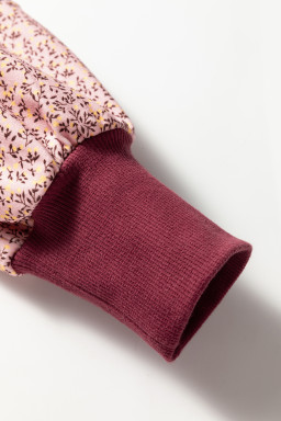 Red Sandalwood Plaid Patchwork Sleeve Raw Seam Sweatshirt