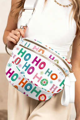 White HO HO HO Print Double Zip Crossbody Bag