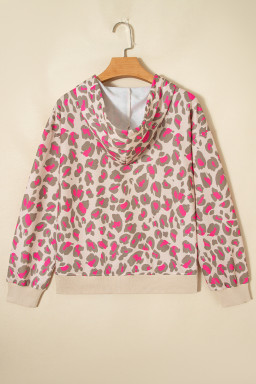 Rose Leopard Print Zip Up Hooded Sweatshirt