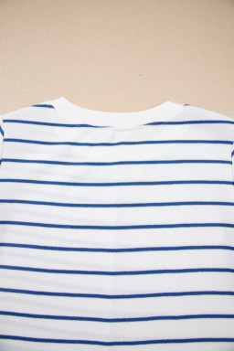 Sail Blue Striped Long Sleeve Pullover and Wide Leg Pants Set