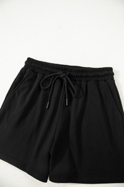 Black Varsity Striped Sleeve Drop Shoulder Sweatshirt and Shorts Set