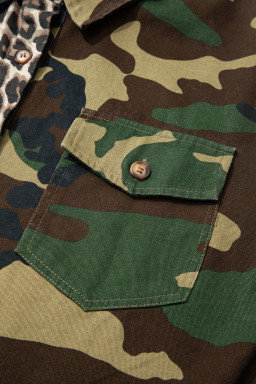 Brown Leopard Camouflage Patchwork Oversized Shacket