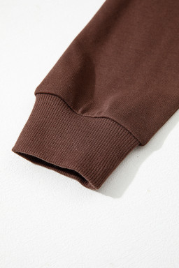 Coffee Preppy Striped Sleeve Loose Sweatshirt