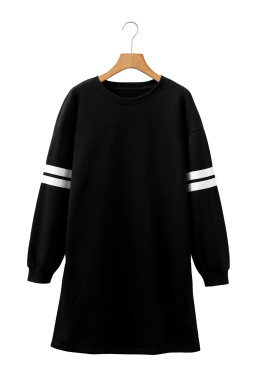 Black Preppy Striped Sleeve Loose Mini Dress