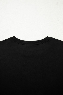 Black Varsity Striped Sleeve Drop Shoulder Sweatshirt and Shorts Set