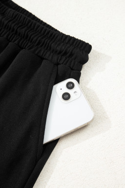 Black Varsity Striped Sleeve Drop Shoulder Sweatshirt and Shorts Set