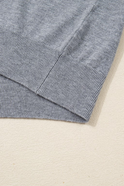 Gray Contrast Striped Trim V Neck Knit Sweater