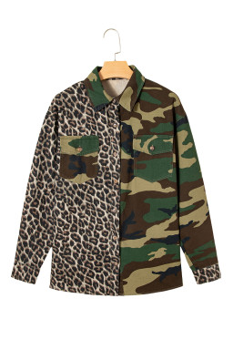Brown Leopard Camouflage Patchwork Oversized Shacket