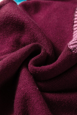 Burgundy Contrast Trim V Neck Cuffed Short Sleeve Loose Sweater