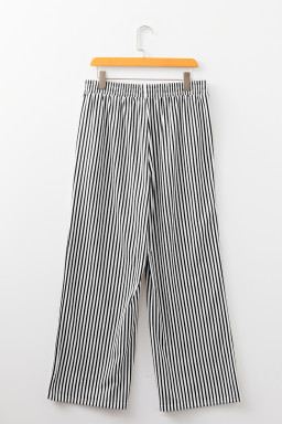 Black Striped Elastic Waistband Pocketed Loose Pants