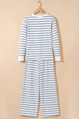 Sail Blue Striped Long Sleeve Pullover and Wide Leg Pants Set
