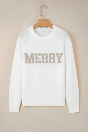 MERRY Letter Raglan Sleeve Sweater