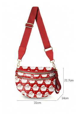 Fiery Red Father Christmas Print Double Zip Holiday Crossbody Bag