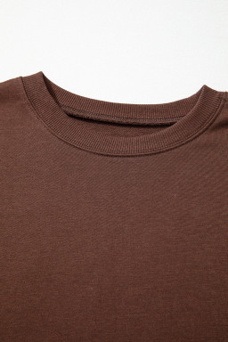 Coffee Preppy Striped Sleeve Loose Sweatshirt