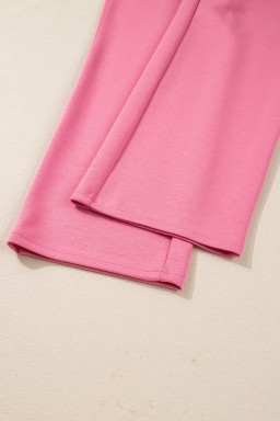 Pink Solid Color Zip Up Hoodie Drawstring Loose Pants Set