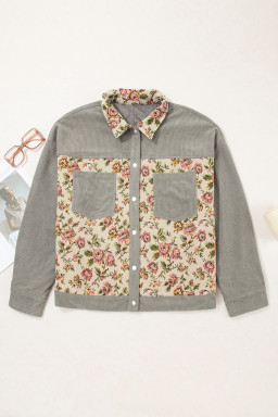 Medium Grey Corduroy Floral Patchwork Vintage Jacket