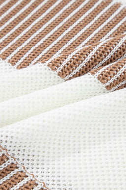 Khaki Two Tone Striped Patchwork Drop Shoulder Sweater