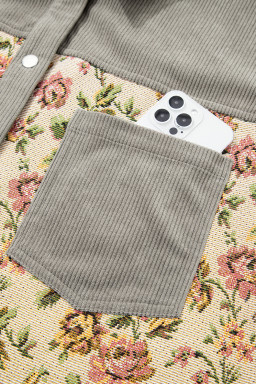 Medium Grey Corduroy Floral Patchwork Vintage Jacket