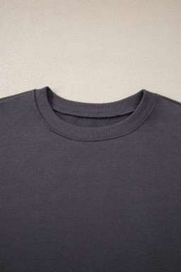 Dark Grey Preppy Striped Sleeve Loose Sweatshirt