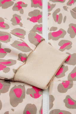 Rose Leopard Print Zip Up Hooded Sweatshirt