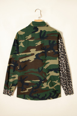 Brown Leopard Camouflage Patchwork Oversized Shacket