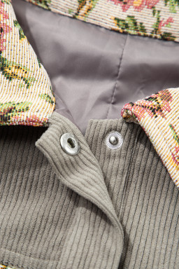 Medium Grey Corduroy Floral Patchwork Vintage Jacket