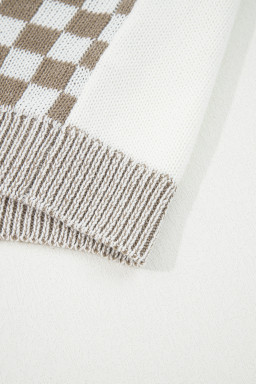 Brown Checkered Open Front Drop Shoulder Cardigan