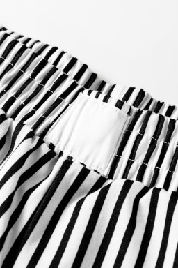 Black Striped Elastic Waistband Pocketed Loose Pants