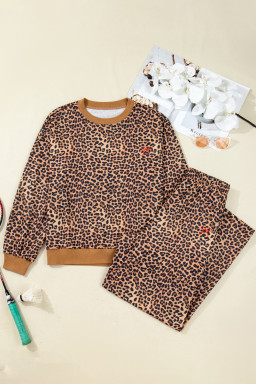 Khaki Allover Leopard Pullover and Pants Outfit