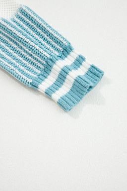 Light Blue Two Tone Striped Patchwork Drop Shoulder Sweater