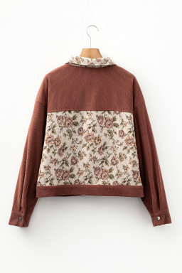 Clay Ribbed Retro Floral Patchwork Jacket