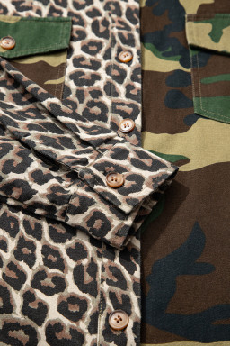 Brown Leopard Camouflage Patchwork Oversized Shacket