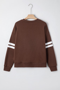 Coffee Preppy Striped Sleeve Loose Sweatshirt