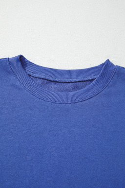 Sky Blue Preppy Striped Sleeve Loose Sweatshirt