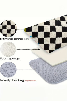 Spinach Green Checkered Striped Fluffy Colorblock Entrance Mat