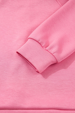 Pink Solid Color Zip Up Hoodie Drawstring Loose Pants Set