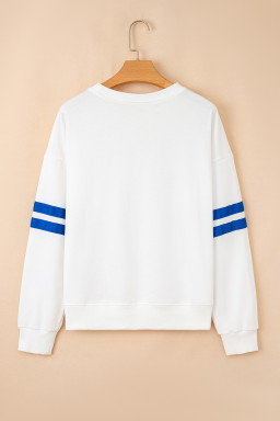 White Preppy Striped Sleeve Loose Sweatshirt