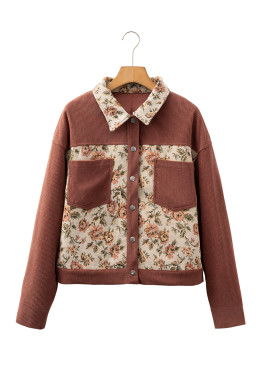 Clay Ribbed Retro Floral Patchwork Jacket