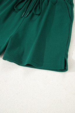 Evergreen Varsity Striped Sleeve Drop Shoulder Sweatshirt and Shorts Set