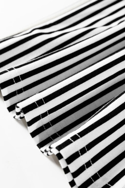 Black Striped Elastic Waistband Pocketed Loose Pants