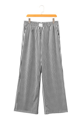 Black Striped Elastic Waistband Pocketed Loose Pants