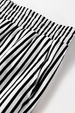 Black Striped Elastic Waistband Pocketed Loose Pants