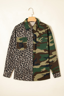 Brown Leopard Camouflage Patchwork Oversized Shacket