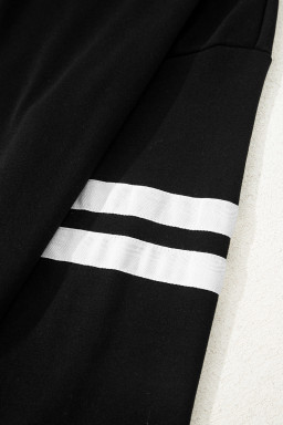 Black Varsity Striped Sleeve Drop Shoulder Sweatshirt and Shorts Set