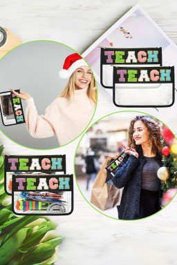 Black TEACH Glitter Chenille Clear PVC Makeup Bag